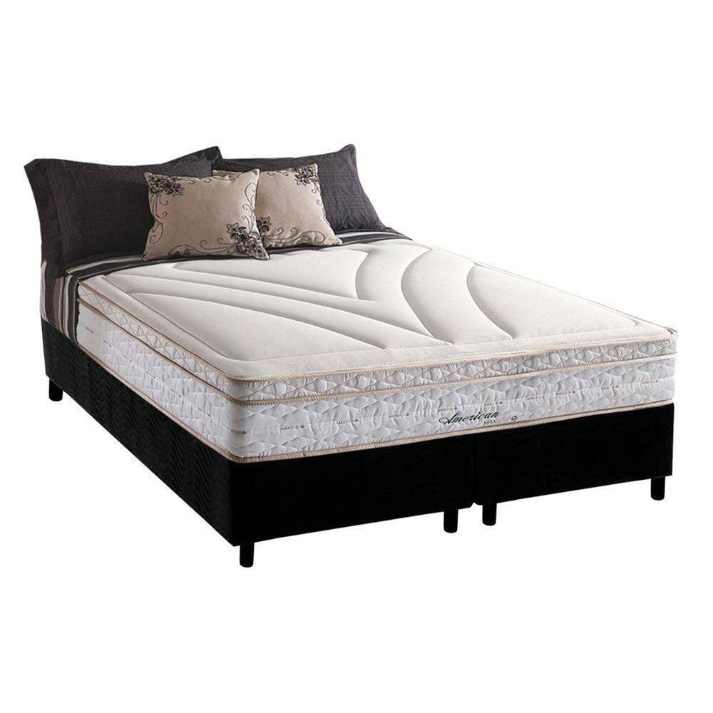 Cama Box Queen: Colchão Molas Herval Maxspring American + Base Crc Suede Black(158X198)