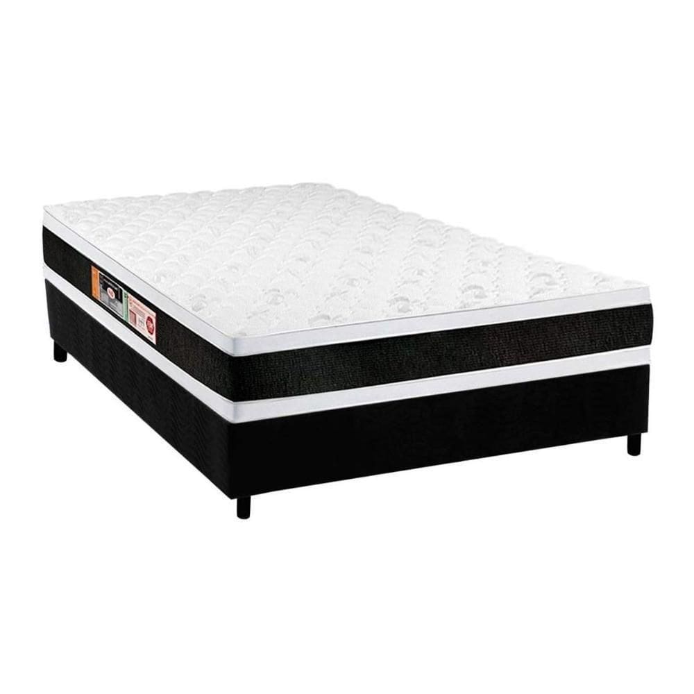 Cama Box Casal: Colchão Espuma D45 Castor Black E White Air Double Face + Base Black(138X188)