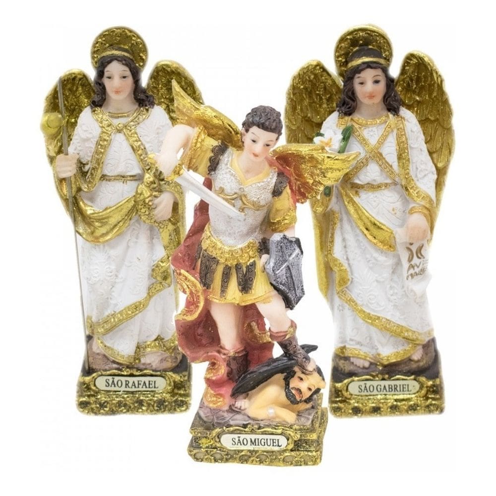 Imagem Trio Tres 3 Arcanjos São Rafael Gabriel Miguel 13cm