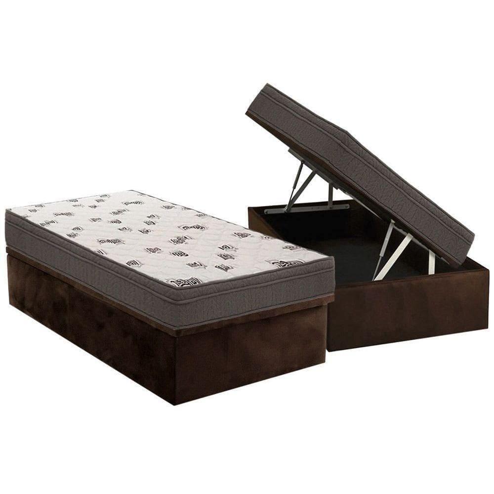 Cama Box Baú Solteiro: Colchão Ortobom Ortopillow + Base Crc Suede Brown(88x188)