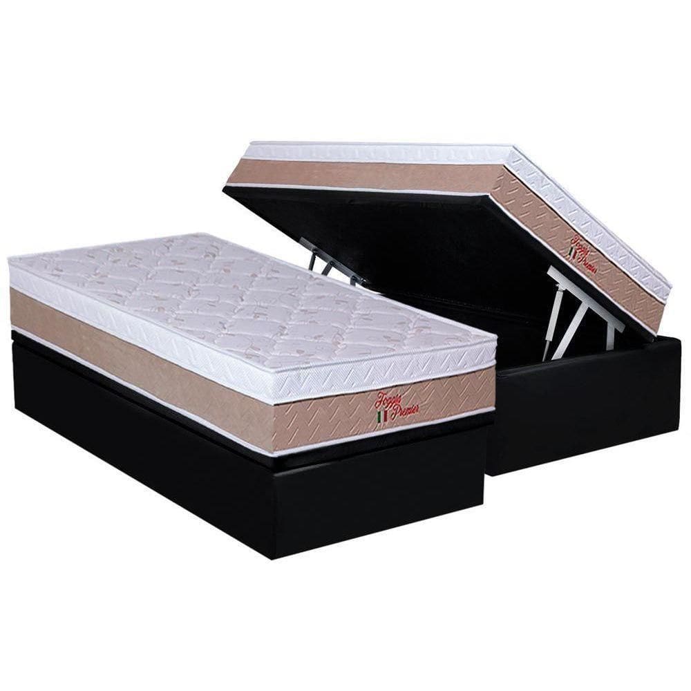 Cama Box Baú Solteiro: Colchão Ortopédico Orthoflex Foggia Premier + Base Crc Suede Black(88x188)