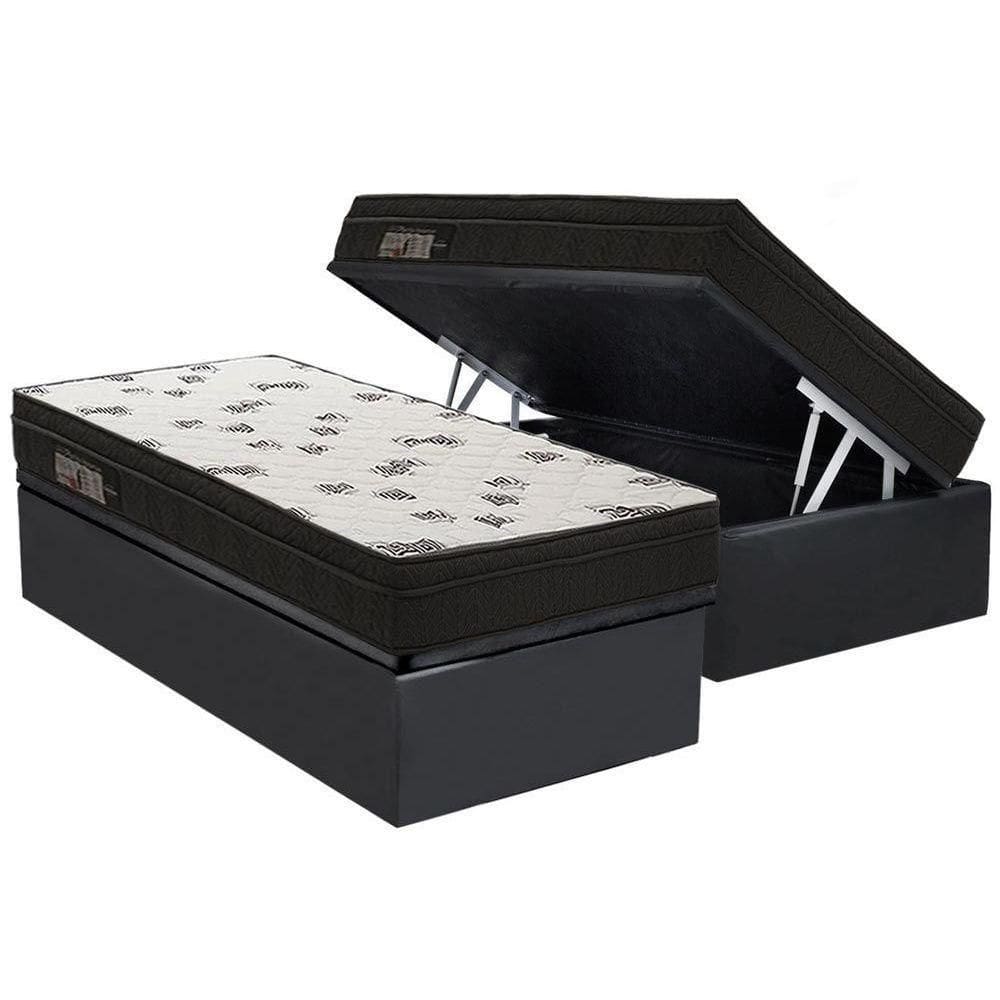 Cama Box Baú Solteiro: Colchão Ortobom Ortopillow + Base Crc Suede Black(88x188)