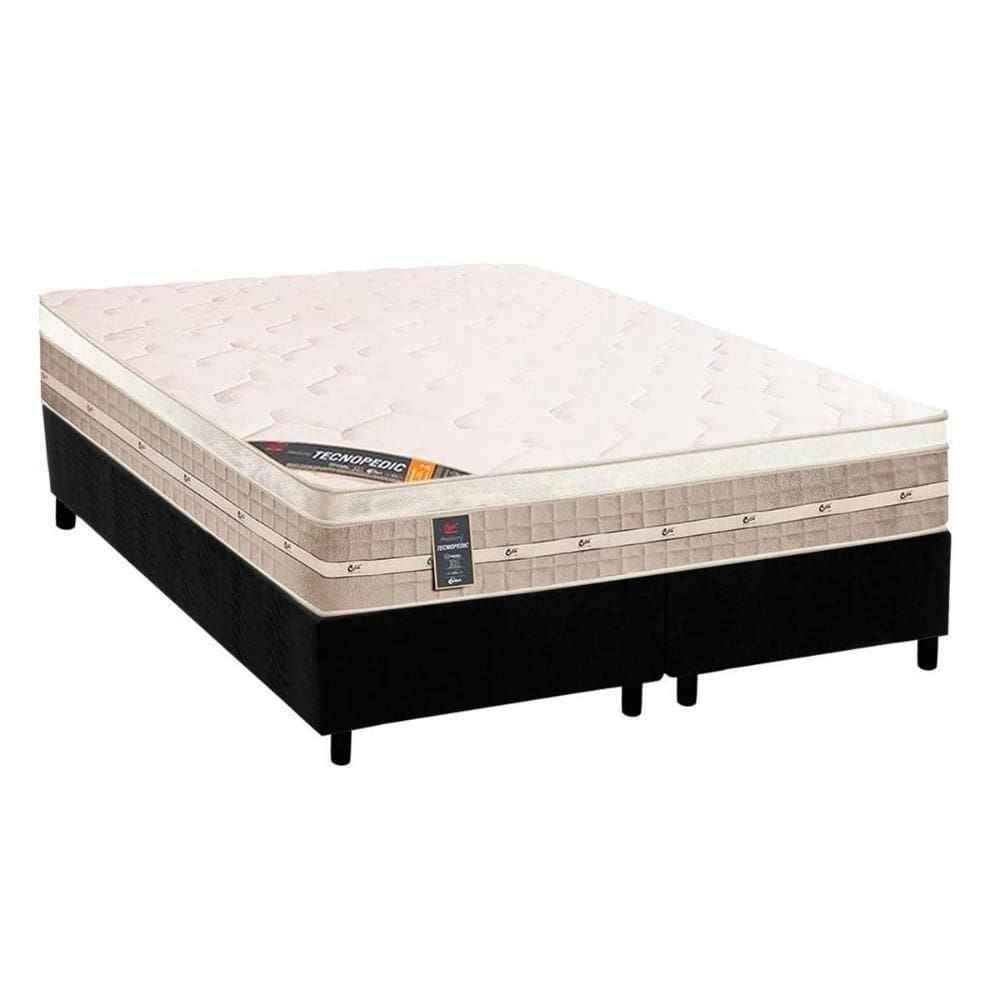 Cama Box Queen: Colchão Molas Bonnel Castor Tecnopedic Premium + Base Crc Suede Black(158x198)