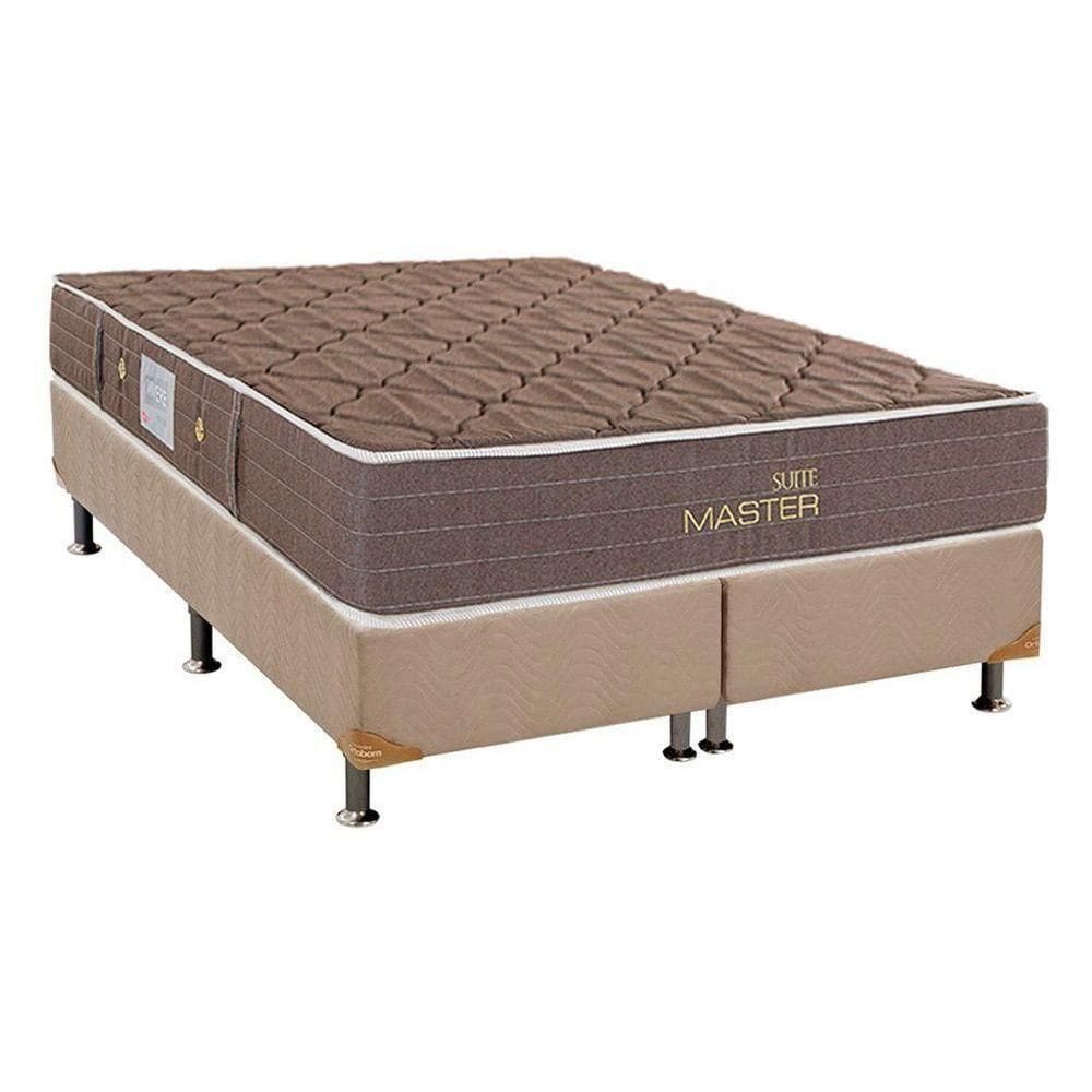 Cama Box Queen: Colchão Molas Herval Bonnel Suite Master + Base Crc Suede Bege(158X198)