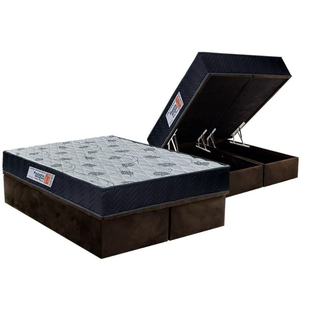 Cama Box Baú Queen: Colchão Ortopédico Orthoflex Foggia Sogni Unic FaceBase Suede Brown(158x198)