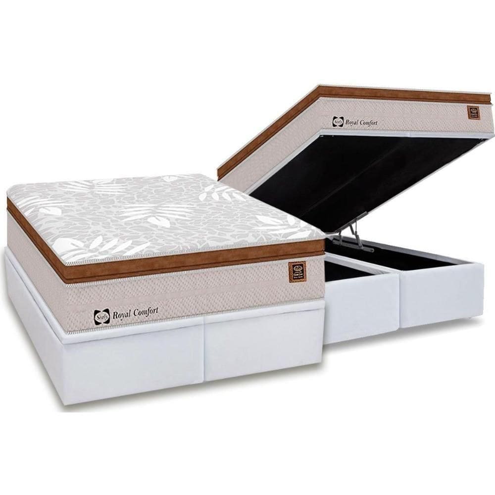Cama Box Baú Queen: Colchão Molas Sealy Posturepedic Royal Confort + Base Branco(158X198)