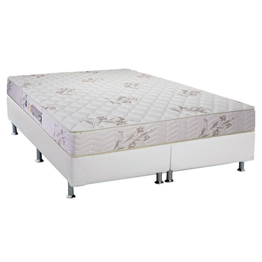 Cama Box Queen: Colchão Espuma D45 Luckspuma Gran Luck Floral Pró SaúdeBase Courano White(158x198)