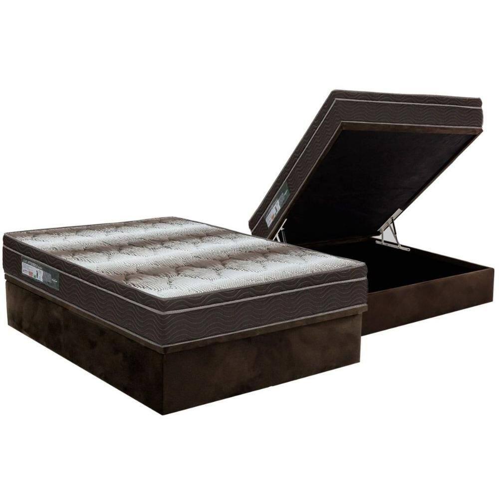Cama Box Baú Casal: Colchão Ortopédico Ortobom Light + Base Crc Suede Brown(138X188)