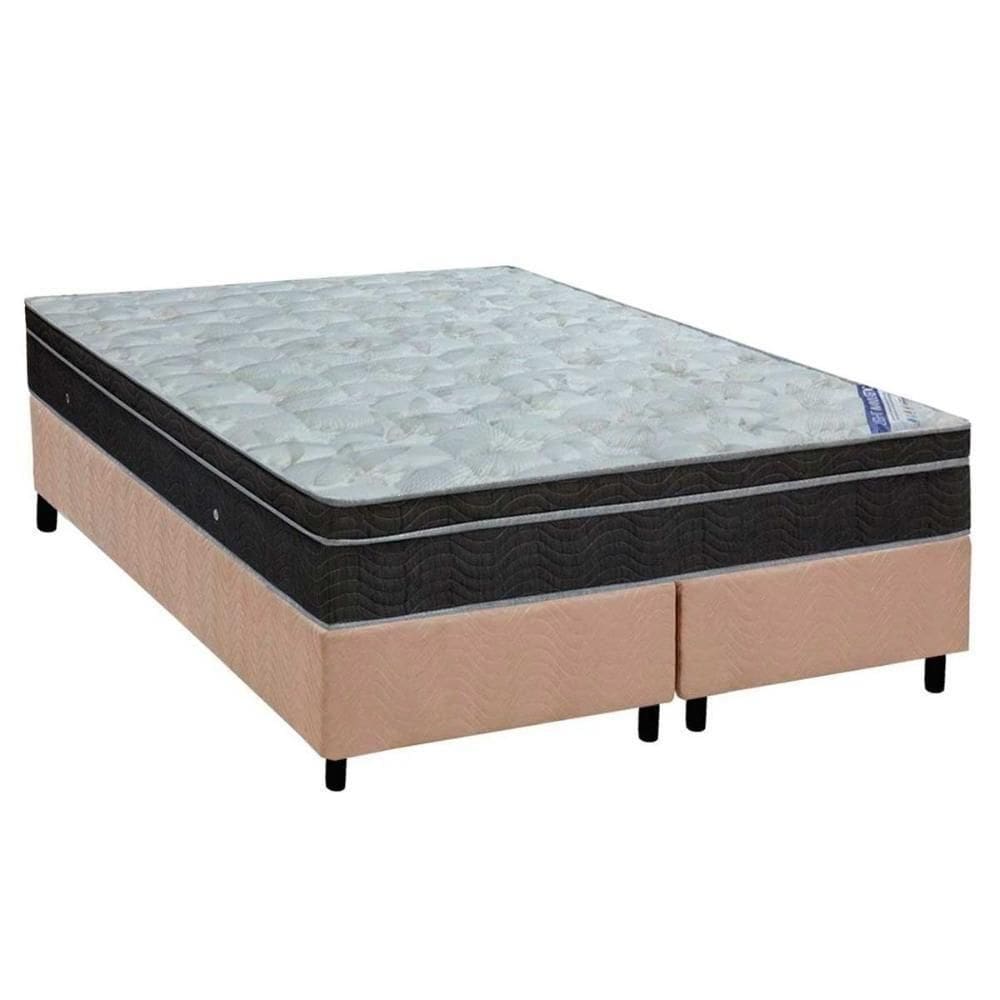 Cama Box Queen: Colchão Molas Ortobom Nanolastic Light Selado + Base Crc Suede Bege(158x198)