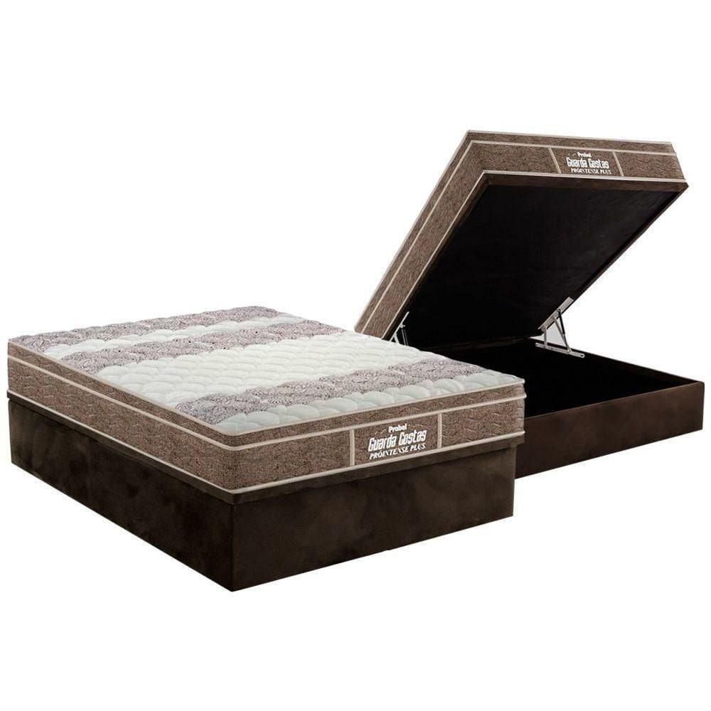 Cama Box Baú Colchão Espuma Probel D33 / Ep Guarda Costas Próintense PlusBase Suede Brown(138x188)