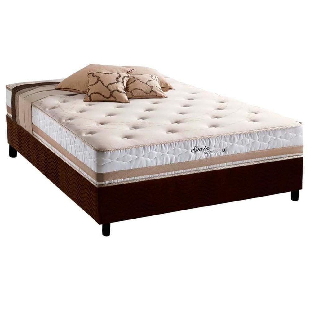 Cama Box Casal: Colchão Molas Herval Maxspring Spain + Base Crc Suede Brown(138x188)