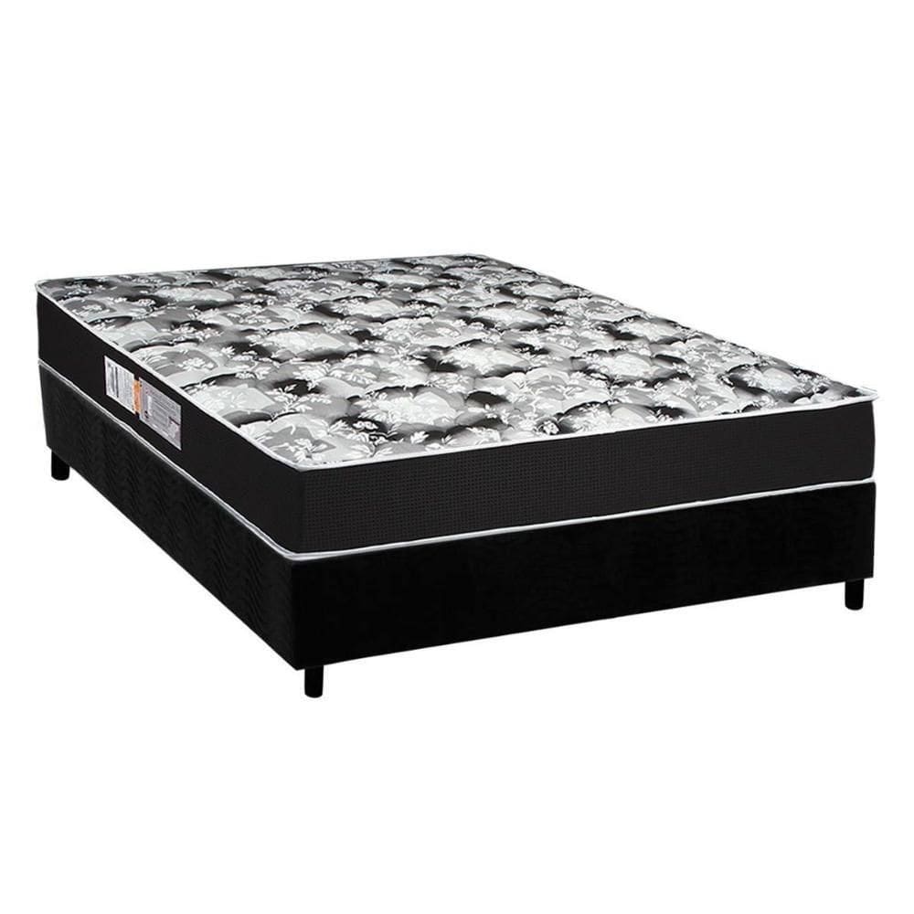 Cama Box Casal: Colchão Espuma Luckspuma D45 Gran Luck Pro + Base Crc Suede Black(138x188)