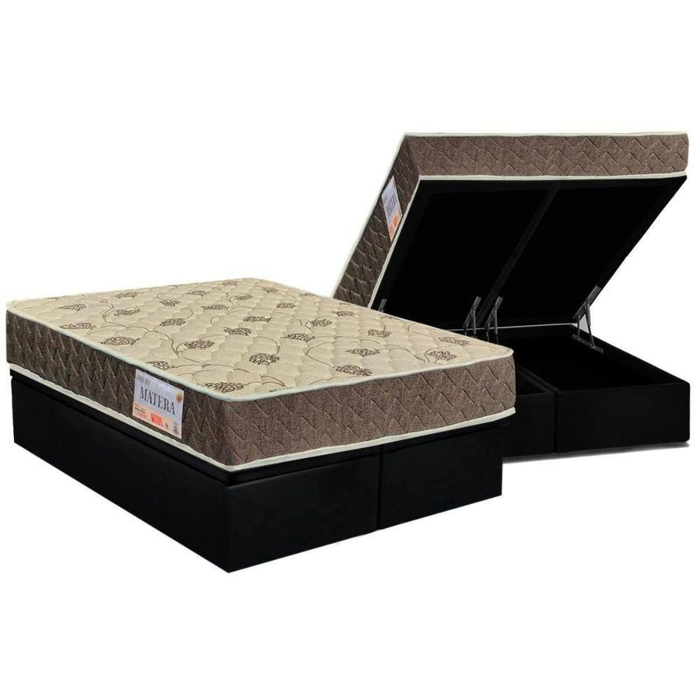 Cama Box Baú Queen: Colchão Anatômico Orthoflex D33 / Ep Matera + Base Crc Suede Black(158X198)