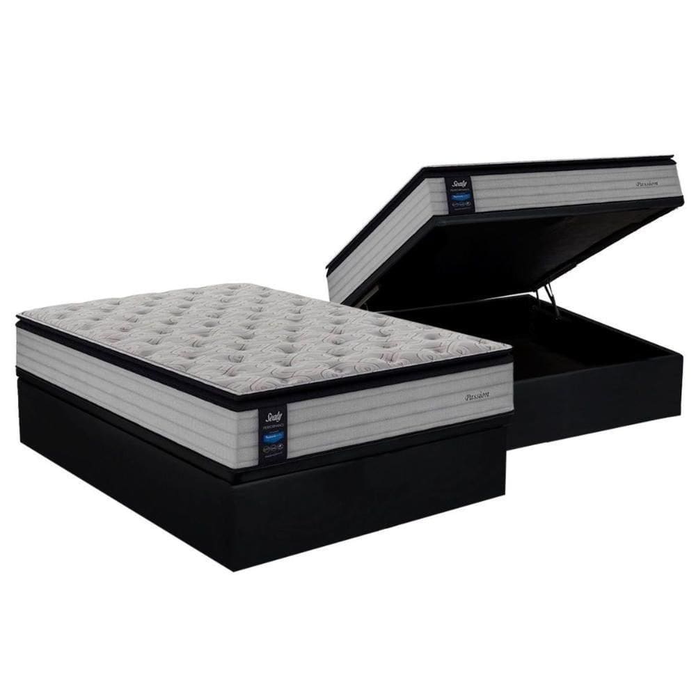 Cama Box Baú Casal: Colchão Molas Sealy PassionBase Suede Black(138x188)