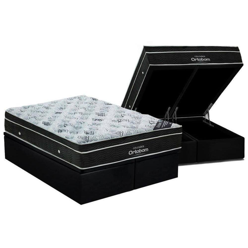 Cama Box Baú Casal: Colchão Molas Bonnel Ortobom Nanolastic Exclusive + Base Courano Black(138X188)