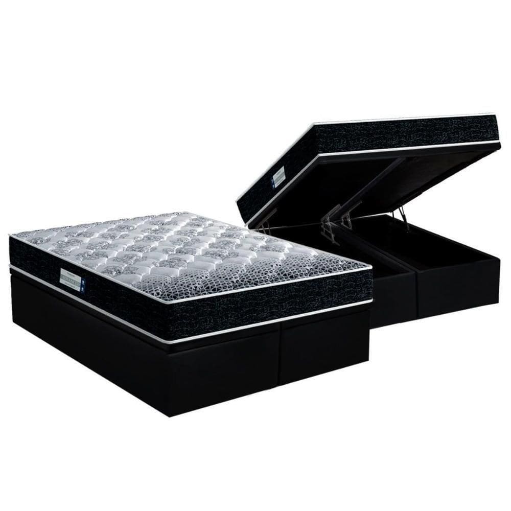 Cama Box Baú Queen: Colchão Ortopédico Probel D33 / Ep Tech1500 + Base Preto(158X198)