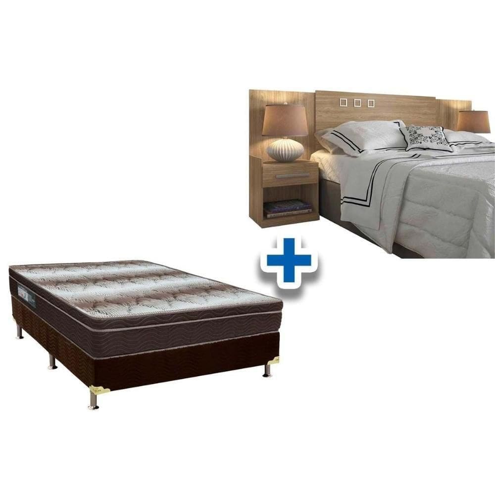 Cama Box Casal Crc + Colchão Ortopédico Light Ortobom + Cabeceira Plus Atacama