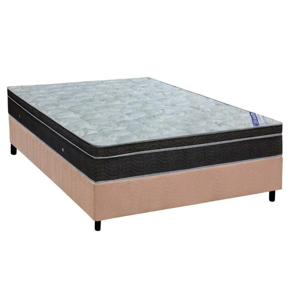 Cama Box Casal: Colchão Molas Bonnel Ortobom Nanolastic Light Selado + Base Crc Suede Clean(138X188)