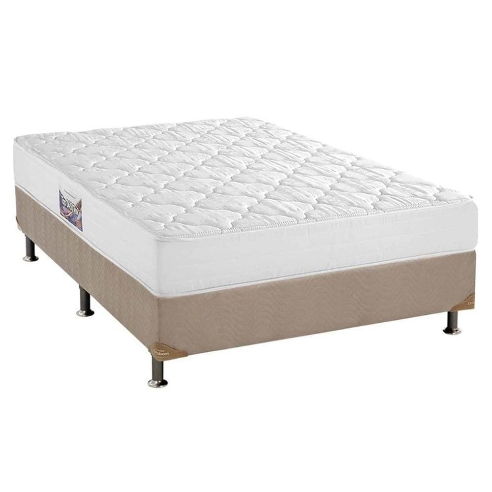Cama Box Casal: Colchão Espuma Herval Top + Box Suede Bege(138X188)
