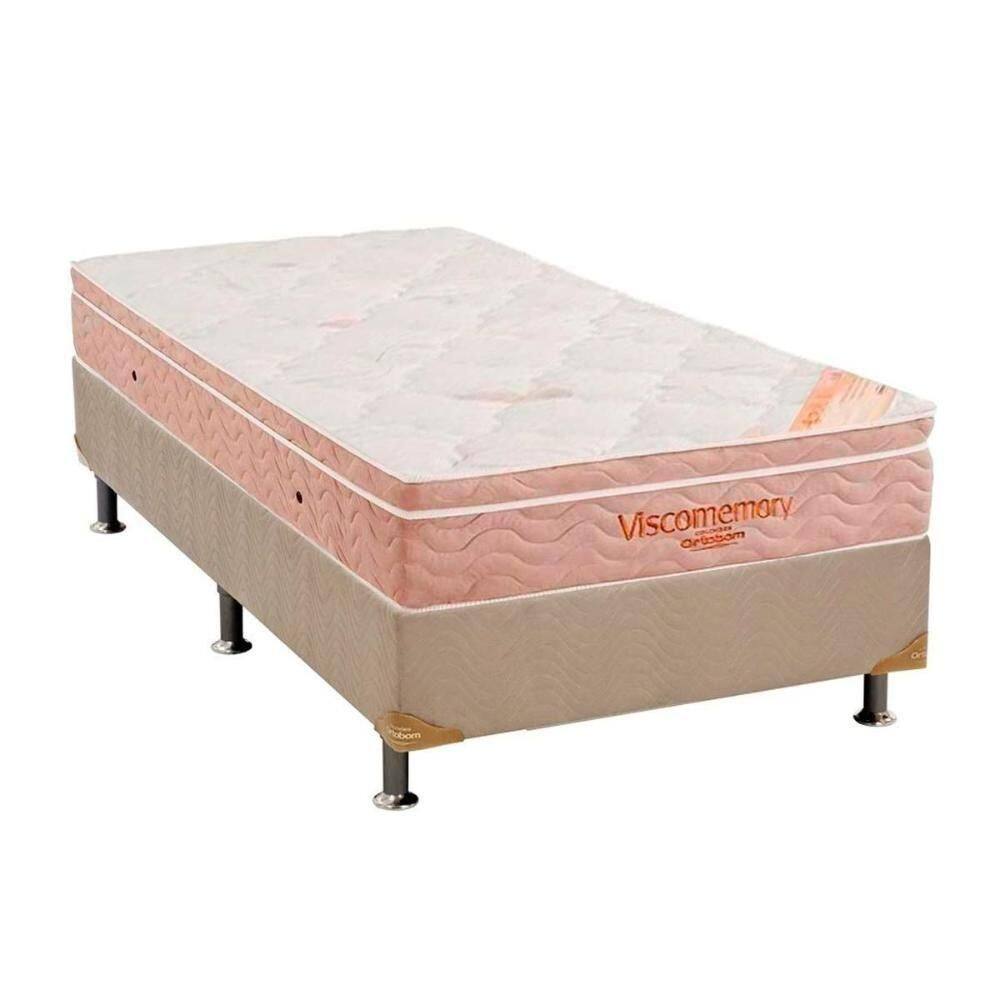 Cama Box Solteiro: Colchão Espuma Ortobom Apollo Viscomemory Bamboo + Box Courano Clean(88X188)