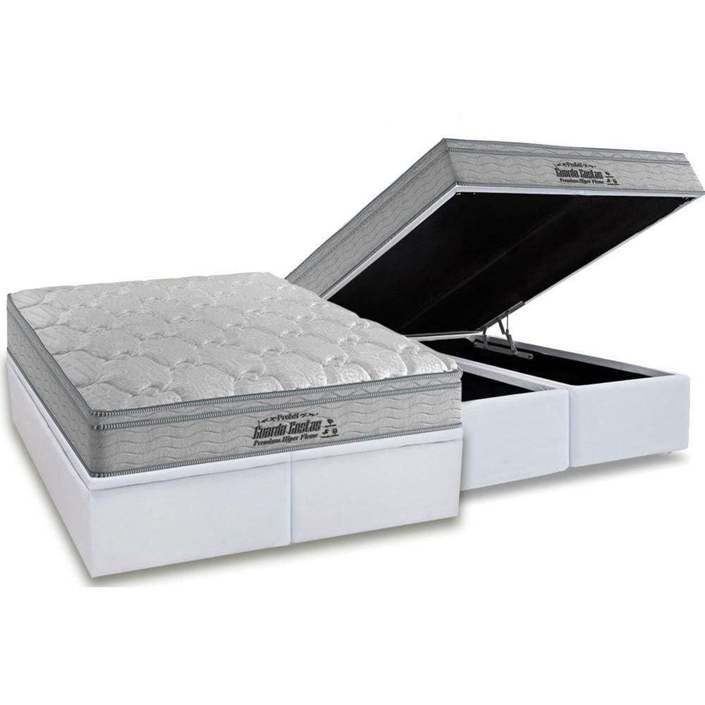 Cama Box Baú King Colchão Espuma Probel D40 Premium Hiper Firme Euro Pillow+Base White(193X203)