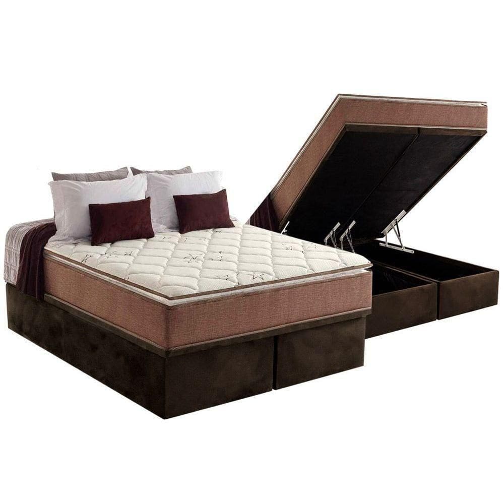 Cama Box Baú Queen: Colchão Anatômico Anjos D28 / Ag65 Star Pillow Top + Base Brown(158X198)