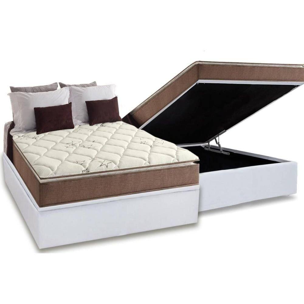 Cama Box Baú Casal: Colchão Anatômico Anjos D28 / Ag65 Star Pillow Top + Base White(138X188)