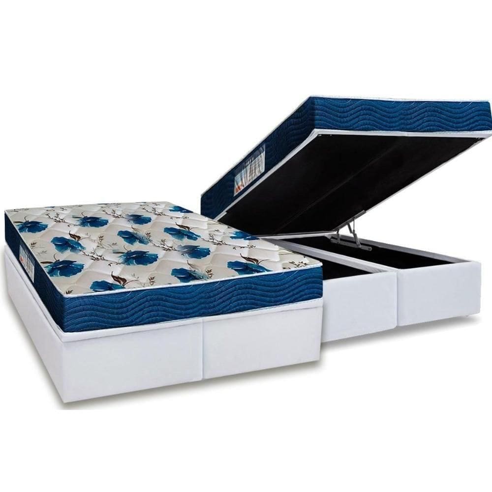 Cama Box Baú Queen: Colchão Anatômico Ortobom D28 / Ep Iso 60 Super Firme + Base White(158X198)