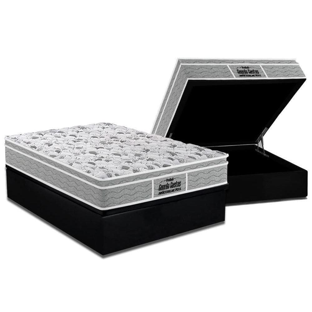 Cama Box Baú Casal: Colchão Ortopédico Probel D45 / Ep Plus + Base Black(138X188)
