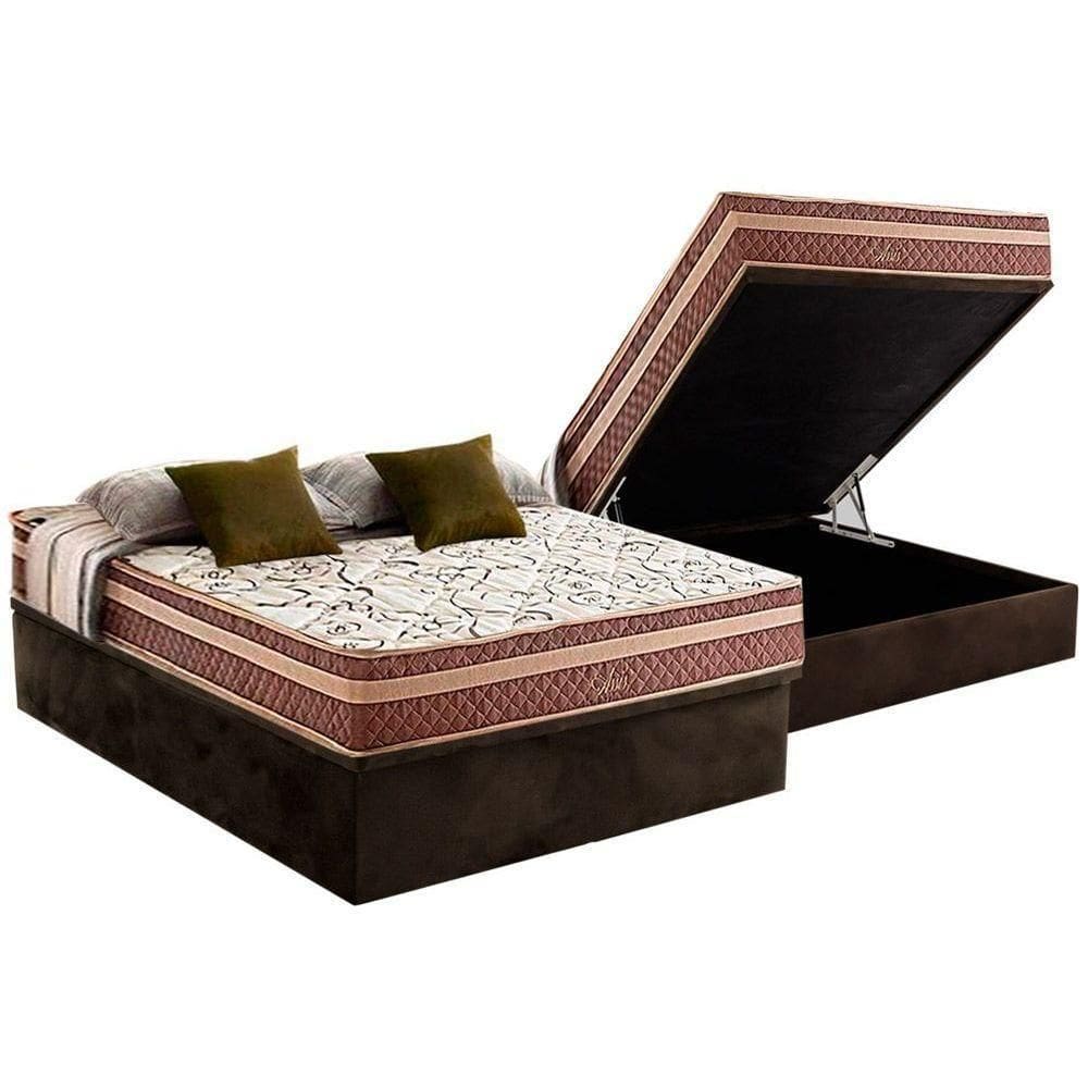 Cama Box Baú Casal: Colchão Molas Bonnel Herval Assis + Base Crc Suede Brown(138X188)
