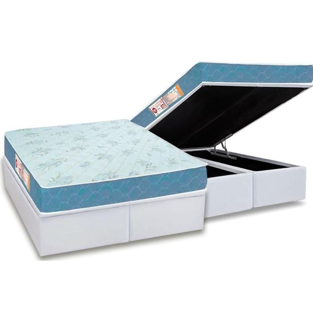 Cama Box Baú King: Colchão Espuma Castor D45 Sleep Max + Base Crc Courano White(193X203)