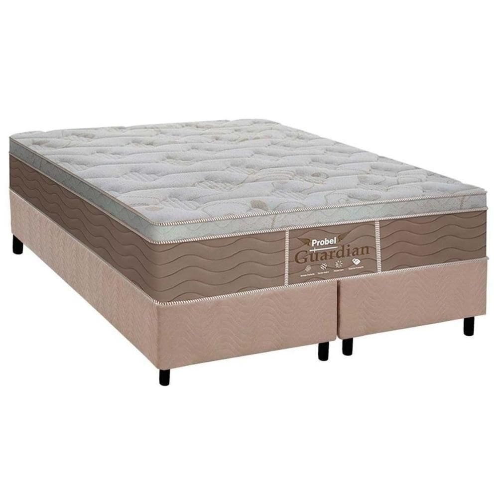 Cama Box Queen: Colchão Molas Probel Prolastic Guardian+ Base Crc Suede Clean(158X198)