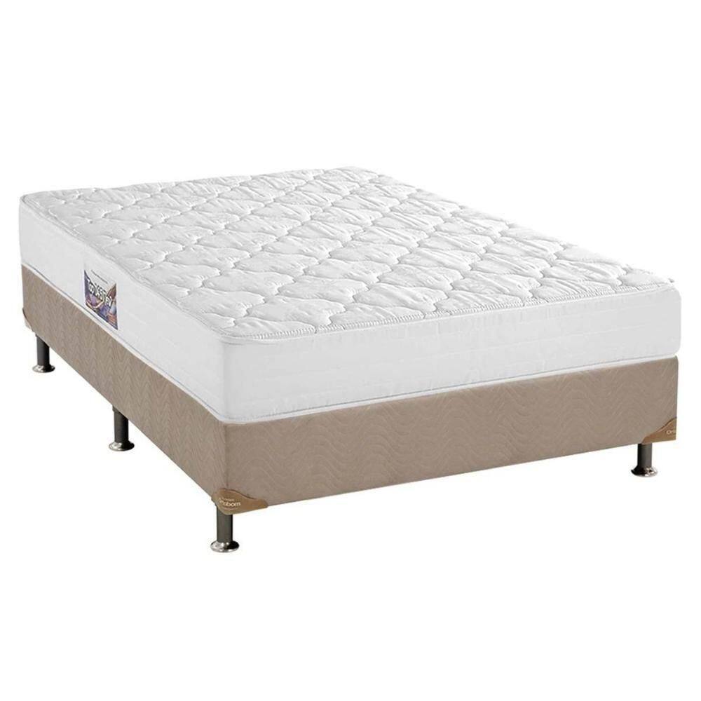 Cama Box Casal: Colchão Espuma D45 Herval Top + Box Suede Bege(138X188)