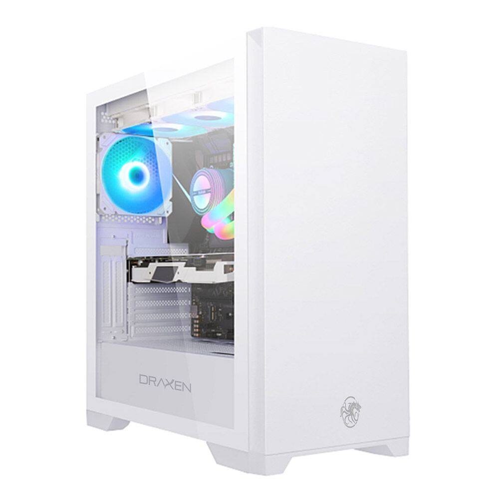 Gabinete Gamer Khamsa Vidro Temperado ARGB Branco Draxen