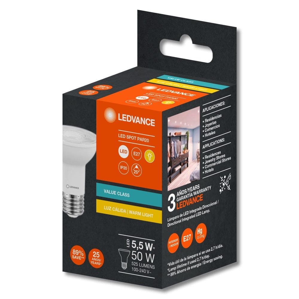 12 Lâmpadas Osram Ledvance Par20 5.5w 2700k 525lm Biv E27