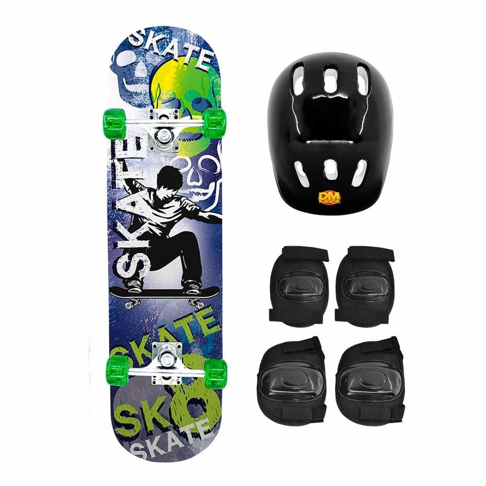 Skate com Kit Proteção - Caveira - DM Radical