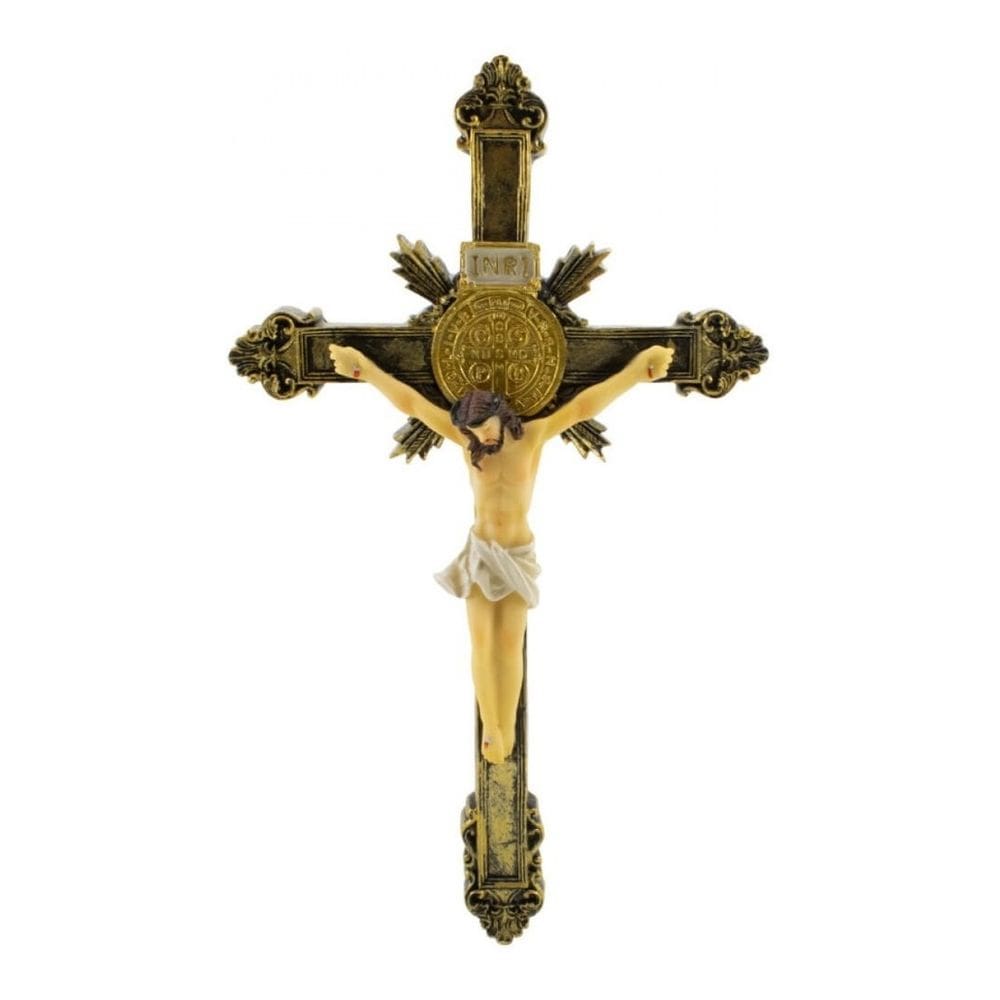 Crucifixo De Parede Imagem Jesus Na Cruz Resina 26.5cm