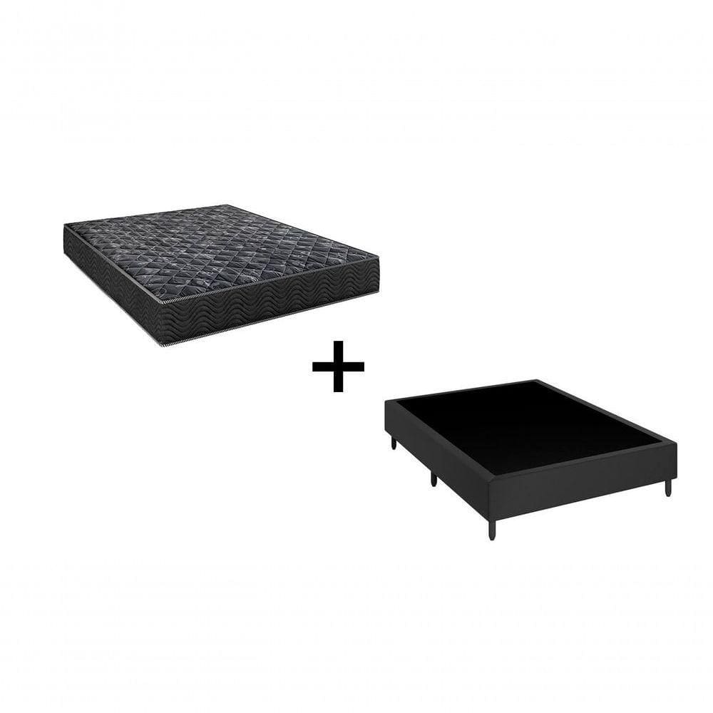 Cama Box Casal 138 Tecido Preto Com Colchão Lisboa Bello Box D28 Preto