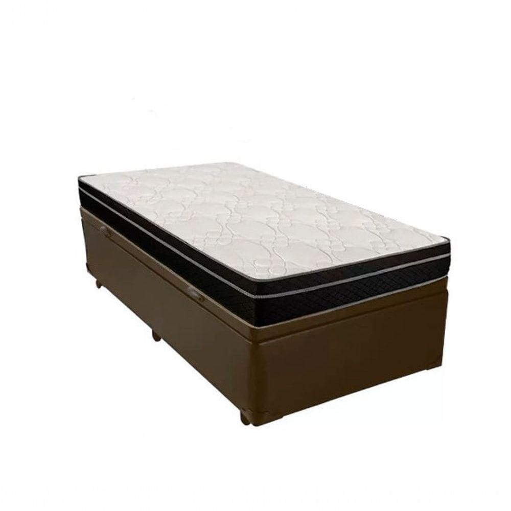 Cama Box Baú Solteiro 88 Tecido Marrom Com Colchão Paris De Molas Preto 66x88x188