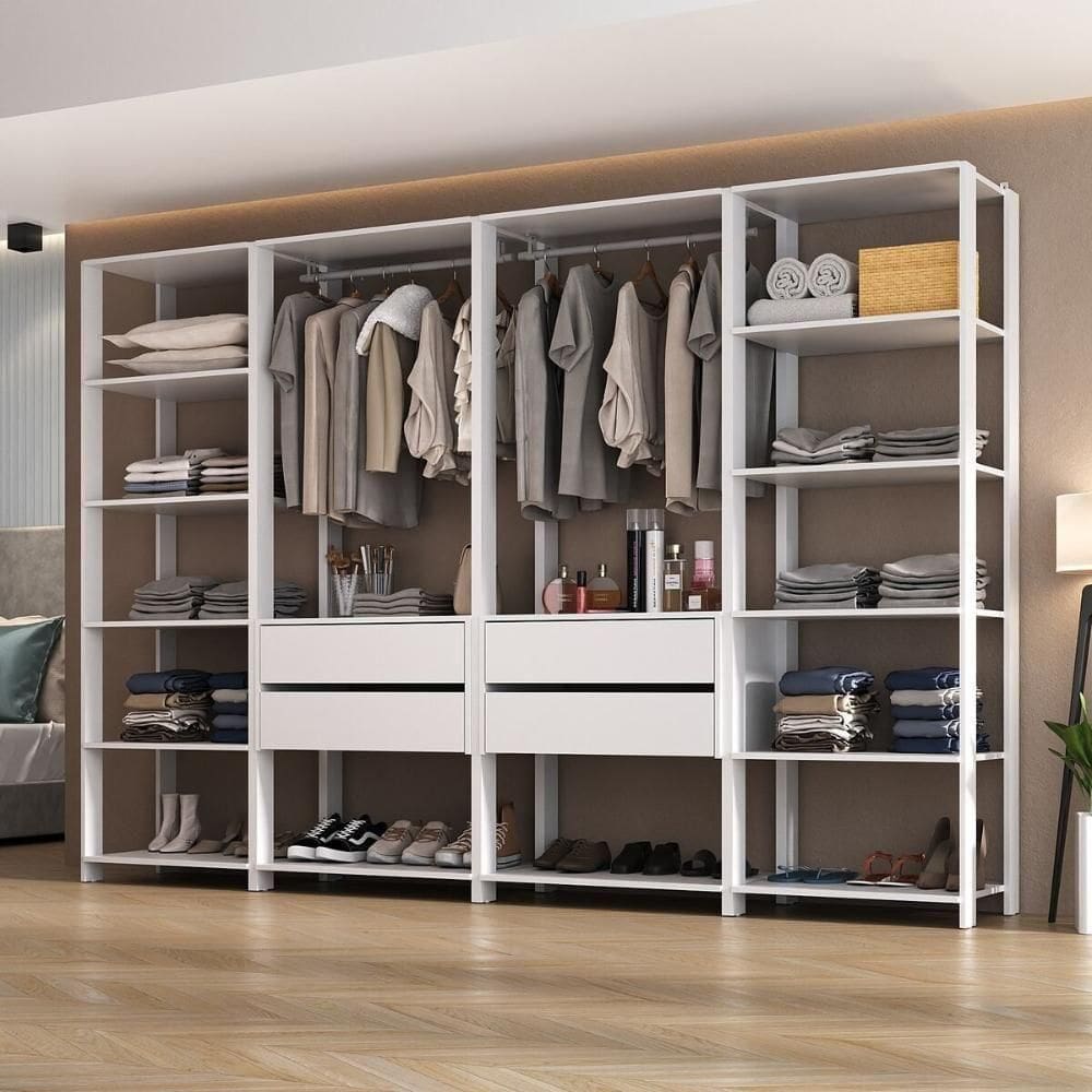 Guarda-roupas Closet Modulado 270cm 4 Peças Com 4 Gavetas E Cabideiros Multimóveis Mp4321 - Branco Branco