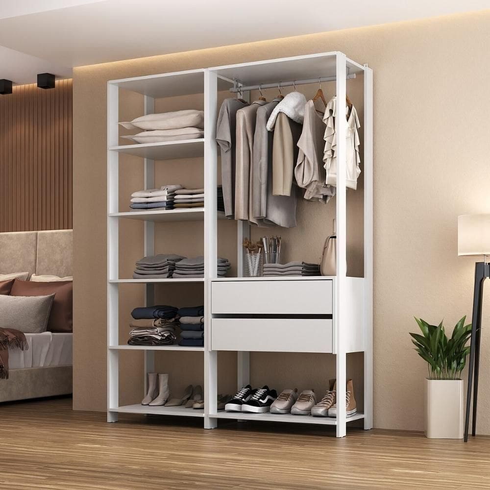 Guarda-roupas Closet Modulado 135cm 2 Peças Com 2 Gavetas E Cabideiro Multimóveis Mp4320 - Branco Branco