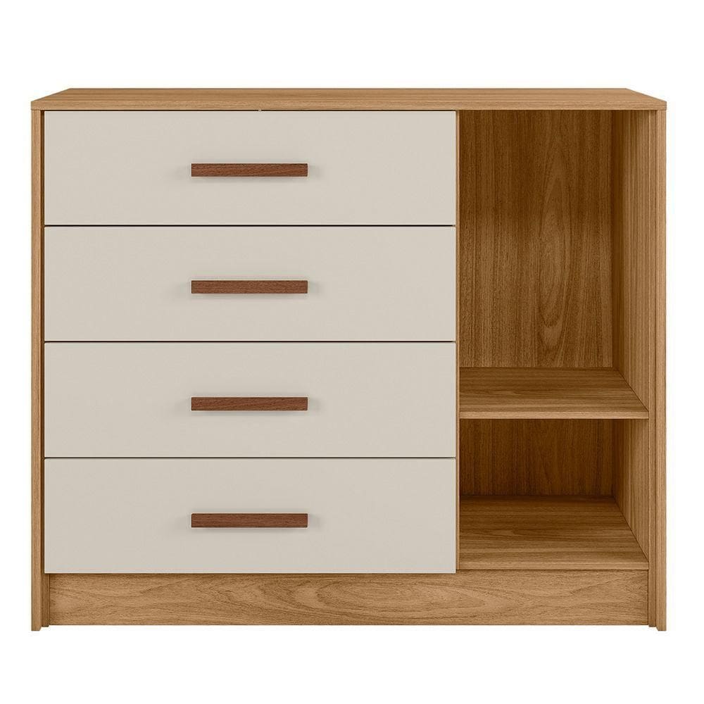 Cômoda Infantil Para Quarto De Bebê Pérola 01 Porta 04 Gavetas Nature Off White -Abmaza