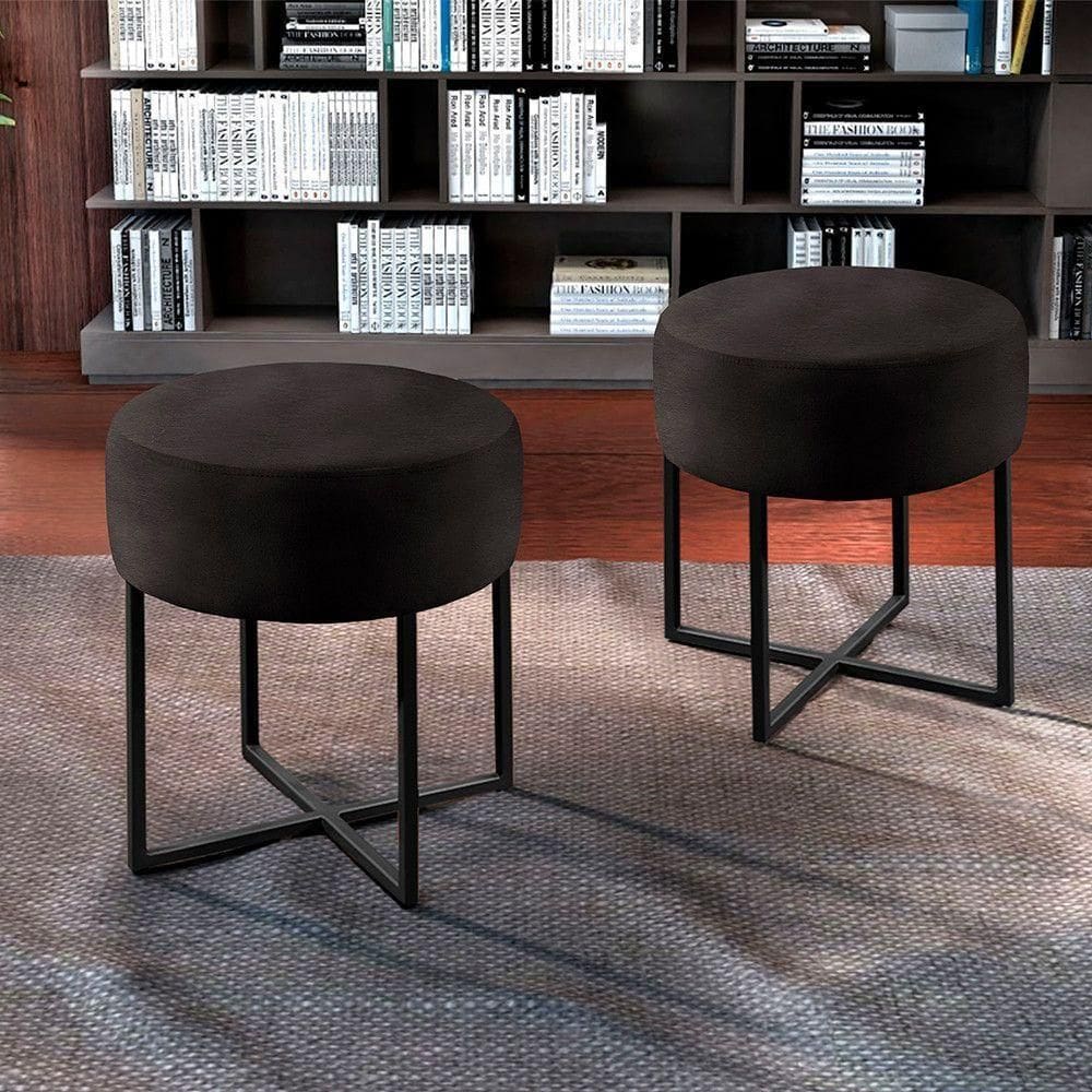 Conjunto 2 Puff Otávio Luxo Otávio Castellar Móbile Preto