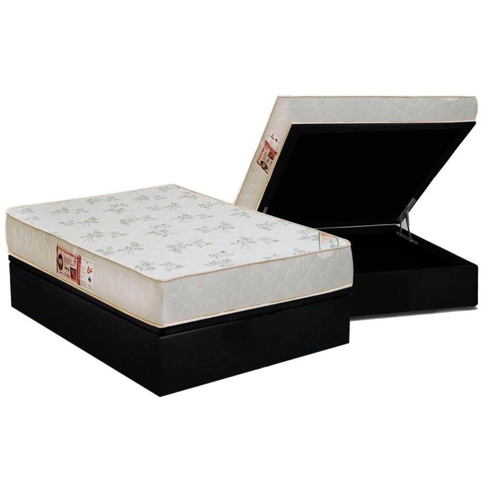 Cama Box Baú Casal: Colchão Espuma D33 Castor Sleep Max Relax + Base Crc Suede Black(138X188)