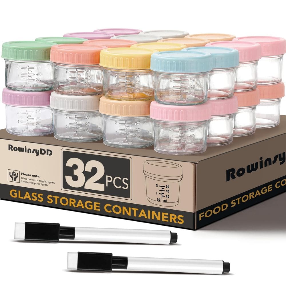 Recipientes de armazenamento de alimentos para bebês RowinSydd 4 oz Glass x32