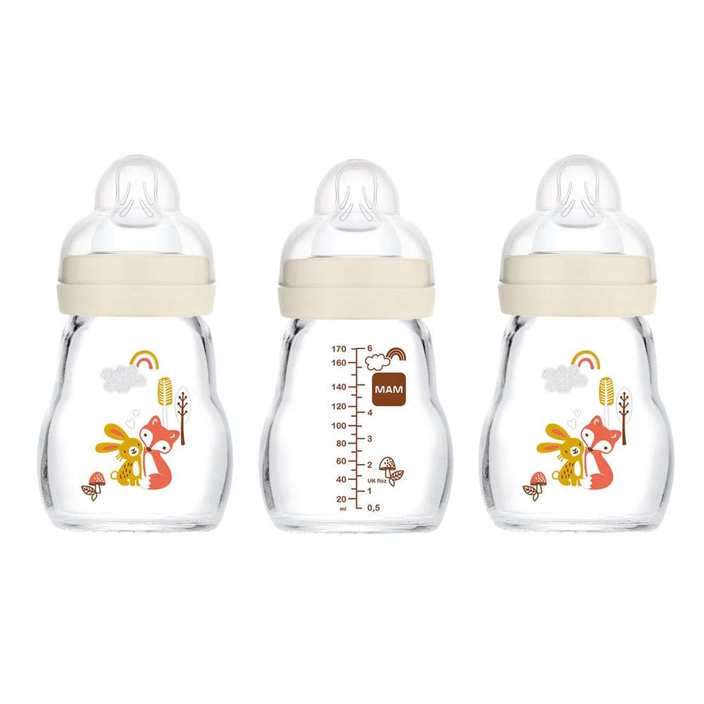 Garrafa MAM Feel Good Premium Glass 150 mL, 0 meses ou mais, pacote com 3