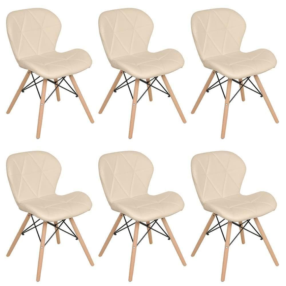 Kit 6 Cadeiras Estofadas Charles Eames Eiffel Slim Nude