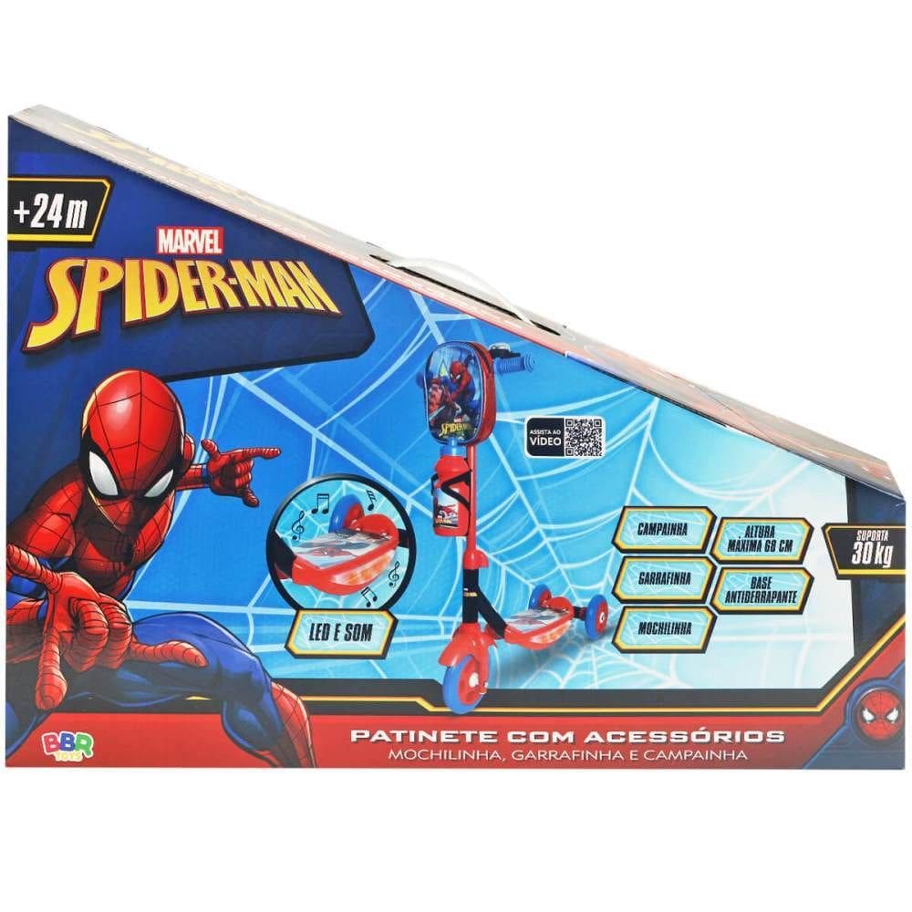 Patinete Homem Aranha 3 Rodas Com Mochila E Garrafinha Bbr