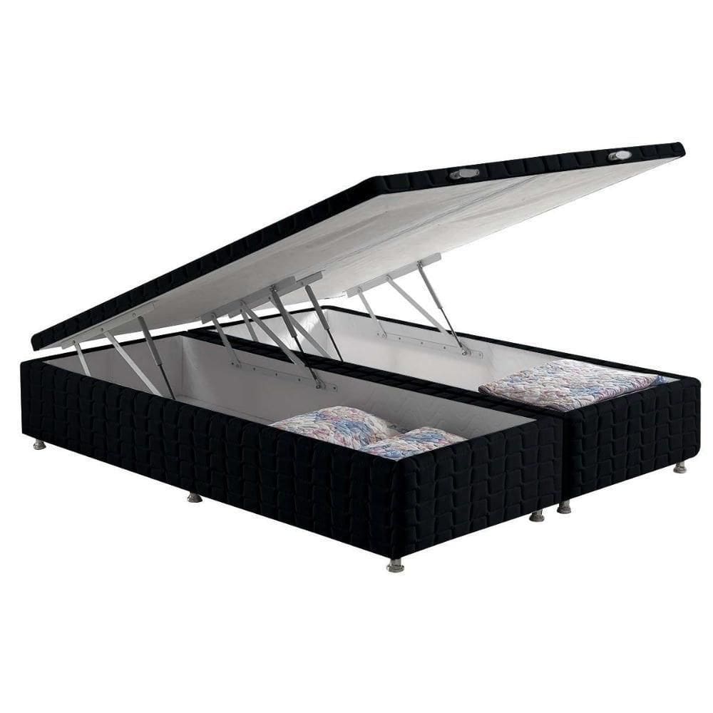 Cama Box Baú King Bordado Black (193x203x35) - Anjos