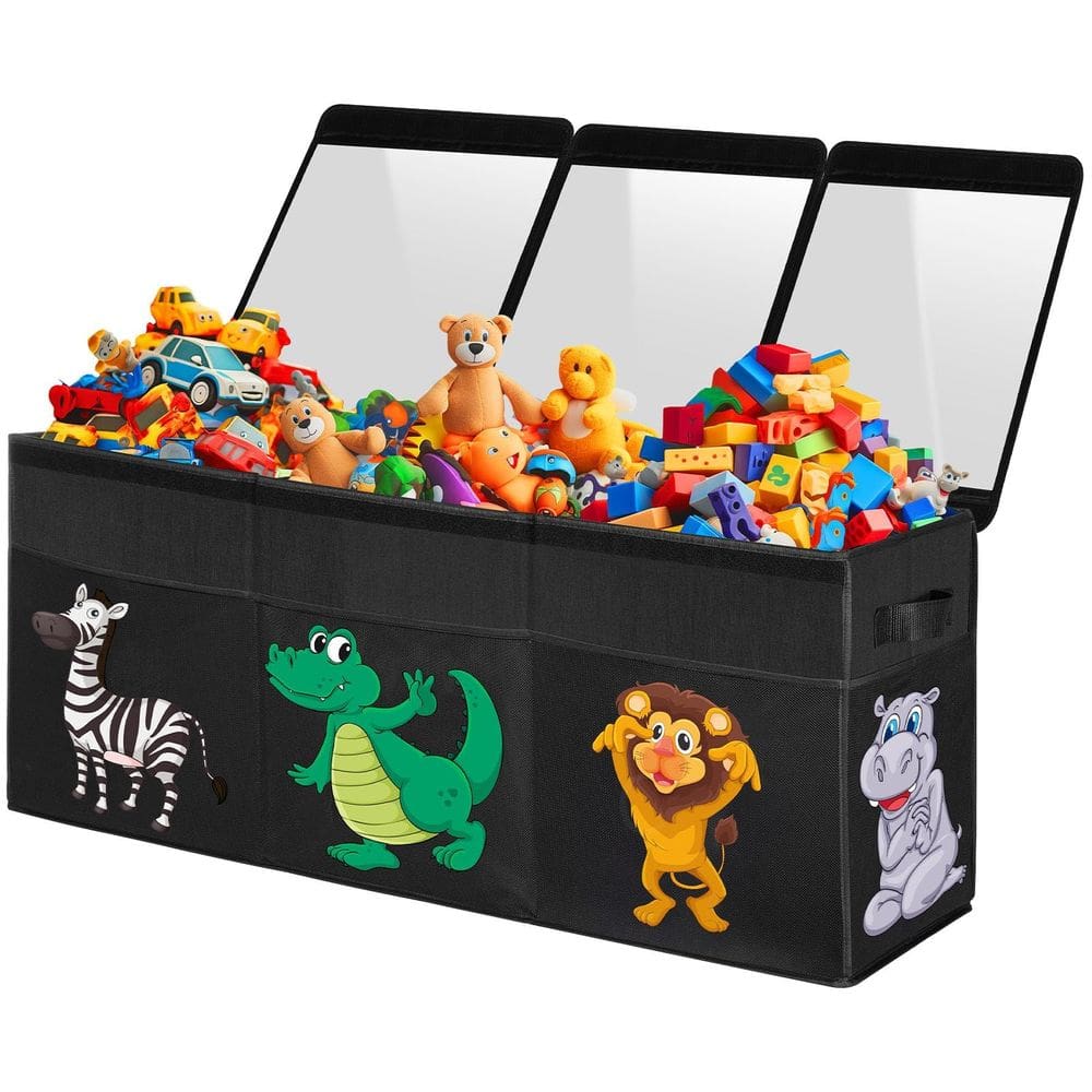 Caixa de brinquedos YOHOOLYO Extra Large 155L com tampa para meninos e meninas preta